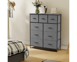 Ladekast - Ladenkastje - met 9 Stoffen Laden – Ruime Dressoir Kast - Stabiele Opbergkast - Compact en Ruimtebesparend - voor Slaapkamer en Kleding - Donkergrijs