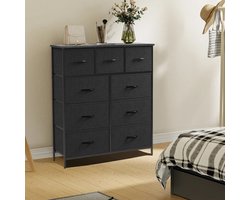 Ladekast - Ladenkastje - met 9 Stoffen Laden – Ruime Dressoir Kast - Stabiele Opbergkast - Compact en Ruimtebesparend - voor Slaapkamer en Kleding - Zwart