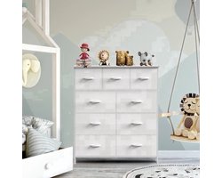 Ladekast - Ladenkastje - met 9 Stoffen Laden – Ruime Dressoir Kast - Stabiele Opbergkast - Compact en Ruimtebesparend - voor Slaapkamer en Kleding - Wit