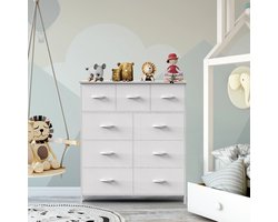 Ladekast - Ladenkastje - Stabiele Opbergkast - Compact en Ruimtebesparend - met 9 Stoffen Laden – Ruime Dressoir Kast - voor Slaapkamer en Kleding - Wit