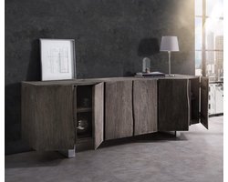 Ladekast Live-Edge Acacia Platinum 220 cm 6 deuren massief houten dressoir
