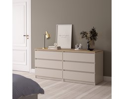 Ladekast Luna Taupe - Eiken Houtlook - 6 Ruime Greeploze Lades