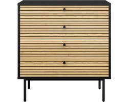 Ladekast Madeira Eiken - Zwart - MDF - Breedte 80 cm - Hoogte 85 cm - Diepte 40 cm - Met lades - Zonder deuren
