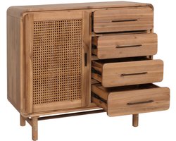 Ladekast MCW-M47, kast dressoir highboard, opbergvakken lade, rotan acacia massief hout gebeitst 101x109x45cm 44kg