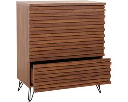 Ladekast MCW-M49, dressoir kast highboard, 3D design 3 laden massief hout mangometaal 94x80x45cm ~ walnoot look