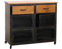 Ladekast MCW-N28, kast, wielen 2 laden, 3D structuur industrieel retro metaal hout 90x100x40cm ~ zwart, naturel