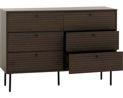 Ladekast MCW-N78, buffetkast, 6 laden, Scandinavische stijl metaal hout melamine MVG 85x120x40cm ~ donkerbruin