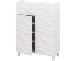 Ladekast MCW-N86, buffetkast, 3D-golfmotief push-to-open deuren 107x76x36cm ~ wit