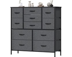 Ladekast met 11 stoffen lades in 3 formaten - Donkergrijs en zwart - MDF-blad - Verstelbare voeten - Voor kleding en textiel - 100 x 30 x 97 cm