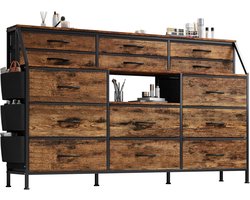 Ladekast met 14 Stoffen Lades - TV-meubel met Metalen Frame en Open Planken van Hout - Opbergkast voor Slaapkamer, Woonkamer en Hal - bruin