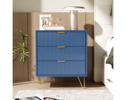 Ladekast met 3 laden, slaapkamerkast, nachtkastje, nachtkastje, dressoir, kledingkast voor slaapkamer, woonkamer, 60 x 40 x 70 cm, blauw