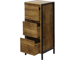 Ladekast met 3 lades 30x30x80 cm Mangohout look met zwart metalen frame Industrieel opbergkastje Nachtkastje voor slaapkamer of woonkamer Stevig design