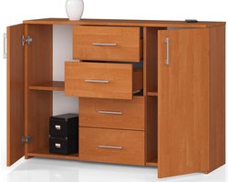 Ladekast met 4 laden - Dressoir Kast - Opbergen van kleding - Twee deuren met legplanken - 110x80x35cm - Multicolor