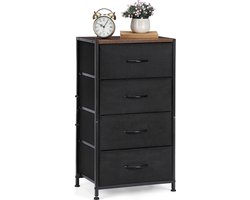 Ladekast met 4 laden, stoffen ladekast, opberglades, stevig stalen frame en houten blad, ladekast voor slaapkamer, hal, entree, kasten (zwart)