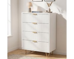 Ladekast met 4 lades - 60x34x91 cm - met anti-kantelsysteem - hout en metaal - modern design - Wit