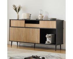 Ladekast met 4 schuifdeuren en 1 lade - eiken gecombineerd met zwart - 160 x 40 x 80 cm