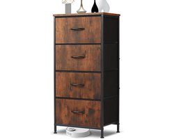 Ladekast met 4 stoffen lades en metalen frame – 45 × 30 × 95 cm – bruin – Praktische Opbergkast