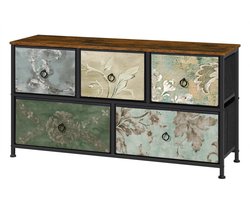 Ladekast met 5 Laden -Dressior - Kast - Voor Woonkamer, Slaapkamer, Keuken of Hal - TV-Kast & Dressoir - Met Stof en Metalen Frame van