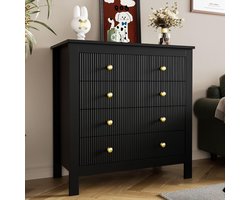 Ladekast met 5 laden - Dressoir commode - Opbergen in huis - Gouden handgrepen structuur - 79x39.5x80.5 cm - Zwart