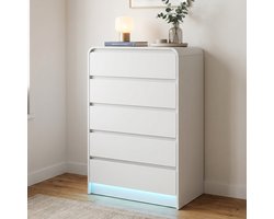 Ladekast met 5 lades - 73x40x110cm - Opbergkast met LED-verlichting - hout - modern minimalistisch - Wit
