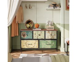 Ladekast met 5 Lades – Industrieel Opbergkast met Stoffen Lades en Metalen Frame – Walnoot Look