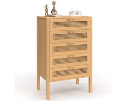 Ladekast met 5 stoffen laden, 60 cm breed, houten frame, weekoverzicht labels, houtkleur