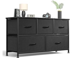 Ladekast met 5 Stoffen Lades – Opbergkast met Metalen Frame – Brede Opbergkast voor Slaapkamer en Woonkamer – 100x30x53 cm – Belastbaar tot 20KG