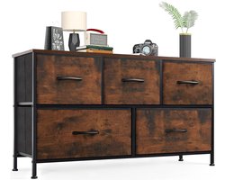 Ladekast met 5 Stoffen Lades – Opbergkast met Metalen Frame – Brede Opbergkast voor Slaapkamer en Woonkamer – 100x30x53 cm – Belastbaar tot 20KG