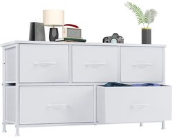 Ladekast met 5 Stoffen Lades – Opbergkast met Metalen Frame – Brede Opbergkast voor Slaapkamer en Woonkamer – 100x30x53 cm – Belastbaar tot 20KG
