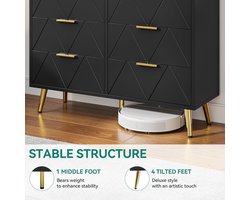 Ladekast met 6 Laden – Luxe Moderne Commode Zwart met Gouden Accenten – HomeByNicole 100 cm Brede Opbergkast voor Slaapkamer, Woonkamer & Kantoor – Houten Dressoir met Schuifladen