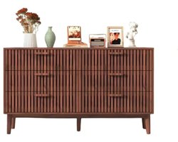 Ladekast met 6 Laden – Woonkamerkast Walnoot – Hoge Poten – Geschikt voor Robotstofzuiger - Kantel beveiliging - soft-close - Walnoot kleur