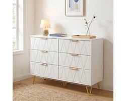 Ladekast met 6 Lades - 100x34x72.5cm - Opbergkast met Kantelbeveiliging - Hout en Metaal - Modern Luxe - Wit