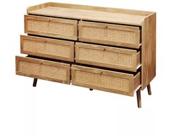 Ladekast met 6 lades met fronten in natuurlijk rotan L120 cm - PALMO