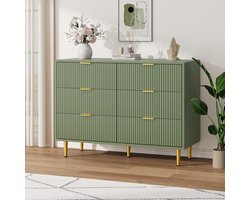 Ladekast met 6 Lades - Modern Dressoir met Gegolfd Design - Gouden Handgrepen & Poten - Kantelbeveiliging - 100 x 40 x 75 cm - Boter groen