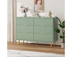 Ladekast met 6 Lades - Modern Dressoir met Gegolfd Design - Gouden Handgrepen & Poten - Kantelbeveiliging - 100 x 40 x 75 cm - Olijfgroen