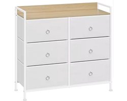 Ladekast met 6 Lades - Opbergkast met Houten Top & Metaal Frame - Voor Slaapkamer, Hal of Woonkamer - Wit - Met Zijbord & Verstelbare Voetjes - 80x29x78 cm