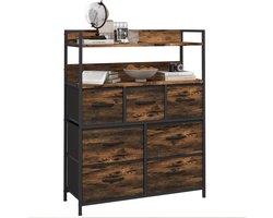 Ladekast met 7 uitneembare lades en 2 planken, industriële stijl van hout en staal, 79x29x101 cm, bruin en zwart