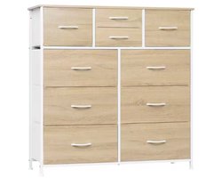 Ladekast met 8 Lades - Metalen Frame & Houten Top - Light Oak - Zijplank & Verstelbare Voetjes - Voor Slaapkamer, Woonkamer of Hal - Stabiel & Ruimtebesparend - 100x100x30 cm - Light Oak