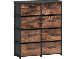 Ladekast Met 8 Stoffen Laden - Industrieel Design Met Metalen Frame - Voor Slaapkamer En Woonkamer - Rustic Bruin - 84,5x30,5x100 Cm
