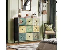 Ladekast met 9 Lades – Industrieel Opbergkast met Stoffen Lades en Metalen Frame – Walnoot Look