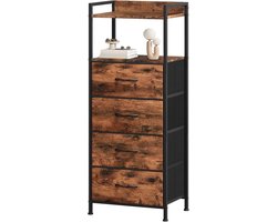 ladekast met stoffen laden, dressoir met open plank, commode met stalen frame, opbergkast voor slaapkamer, woonkamer, Houtnervoorstelling, 29D x 38,7B x 92,3H (4 laden)