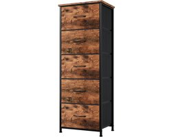 Ladekast Met Stoffen Laden - Opbergkast - Ruimte Organiseren - Stalen Frame - 114.5 cm Hoog - Houtnerf