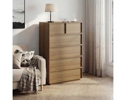 Ladekast met zes lades, moderne kledingkast/Kast, Opbergmeubelen van hout, Kaptafel, geschikt voor Woonkamer, Slaapkamer, Hal, 80 x 48 x 127 cm, Eikenkleur