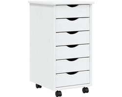 Ladekast MOSS - Opbergkast Lades - Thuiswerken Organiseren - Mobiel Met Wielen - 39x34x65.5 cm - Wit
