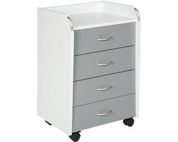 Ladekast op wieltjes - 4 laden - wit/grijs - bewerkt hout