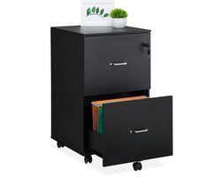 ladekast op wieltjes - met hangmappenhouder - 72x43x46 cm - bureau - zwart