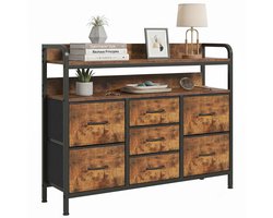 Ladekast Opbergkast Dressoir voor Slaapkamer, Gang & Woonkamer – Kasten & Opbergen – Met 7 Stoffen Lades en 2 Open Schappen – Compact, Stabiel & Ruim - Metaal & MDF - Vintage Bruin/Zwart - 100x30x76 cm