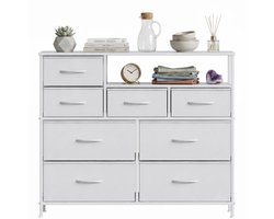 Ladekast Opbergkast Dressoir voor Slaapkamer, Woonkamer & Gang - Kasten & Opbergen - Met 8 Stoffen Lades en Open Schap - Compact, Stabiel & Stijlvol - Metaal & MDF - Wit - 100x30x84 cm