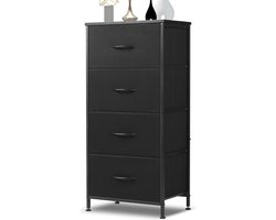 ladekast - Opbergkast met 4 lades – Stoffen ladekast met metalen frame – Vrijstaande kast voor slaapkamer/hal – Zwart – 44x30x95 cm