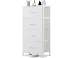 Ladekast-Opbergkast met 4 stoffen lades – Moderne opbergkast voor slaapkamer-45×30×95cm-hal of woonkamer, stabiel frame van legeringstaal met verstelbare poten, wit